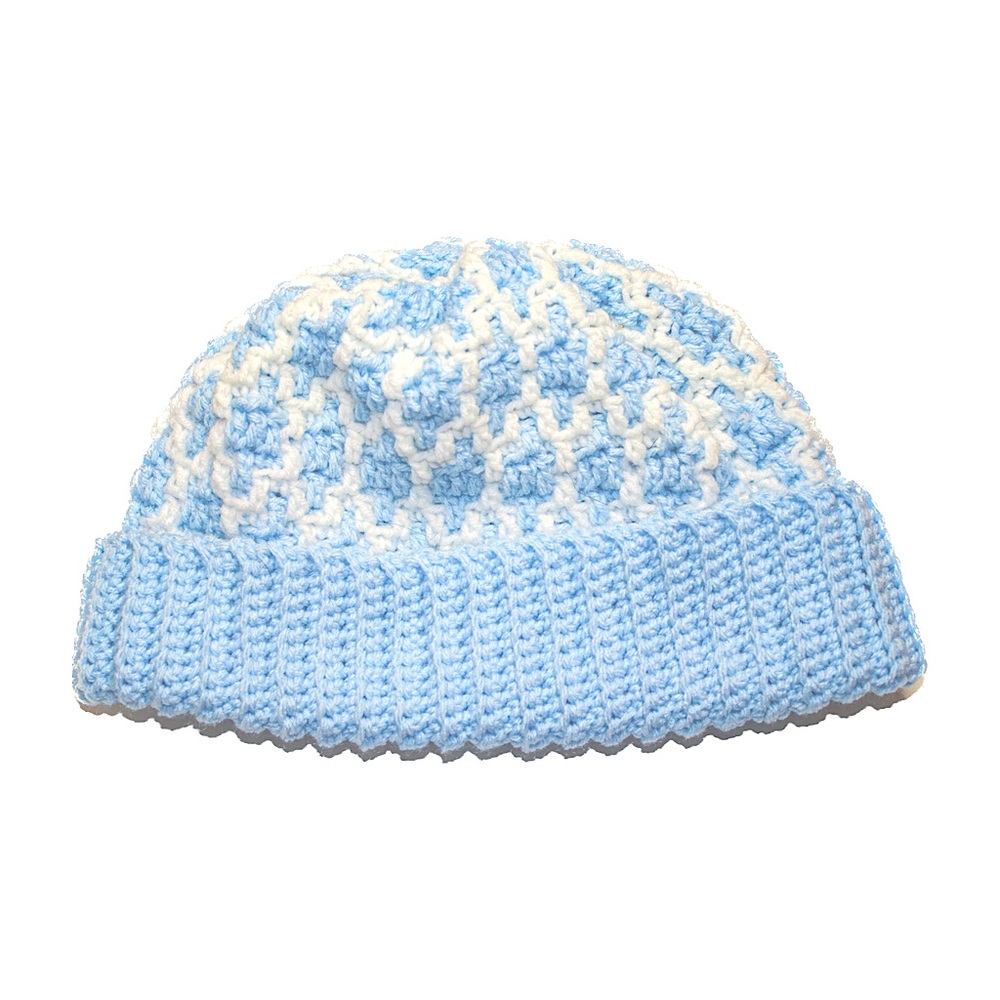 Pastel Blue Adult Mosaic Beanie Crocheted by Seller